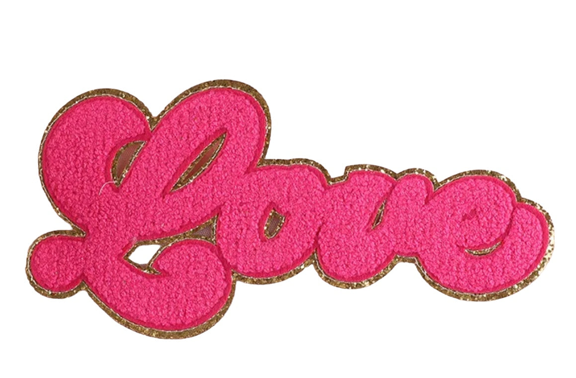 Hot Pink LOVE Chenille Patch - 9.7 inches x 4.8 inches